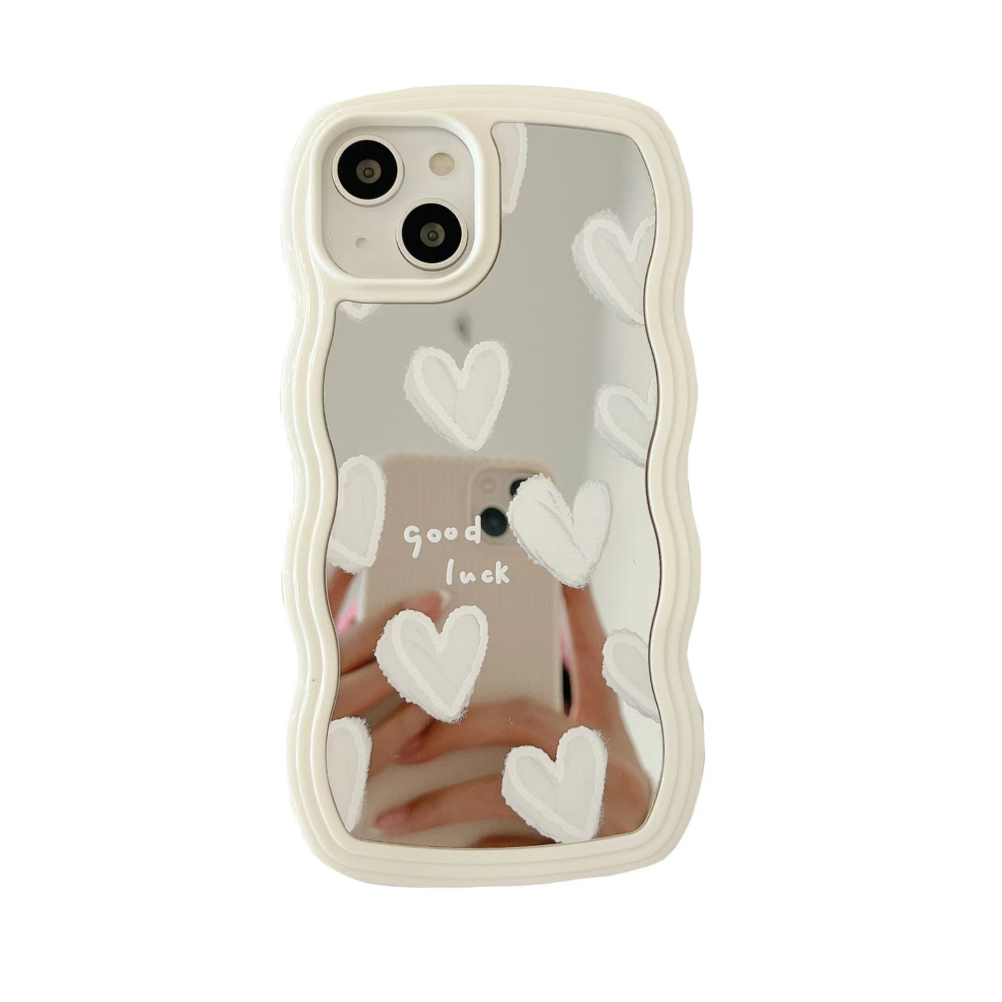 Coque miroir "Love" à bords ondulés
